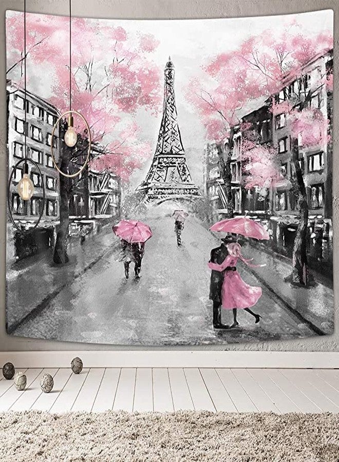 Drgilau Paris Eiffel Tower Tapestry Wall Hanging, Pink Wall Decor Tapestries Eiffel Tower Aesthetic France Romantic Wall Art Tapestry for Woman Teen Girls Bedroom Living Room Dorm - Image 1